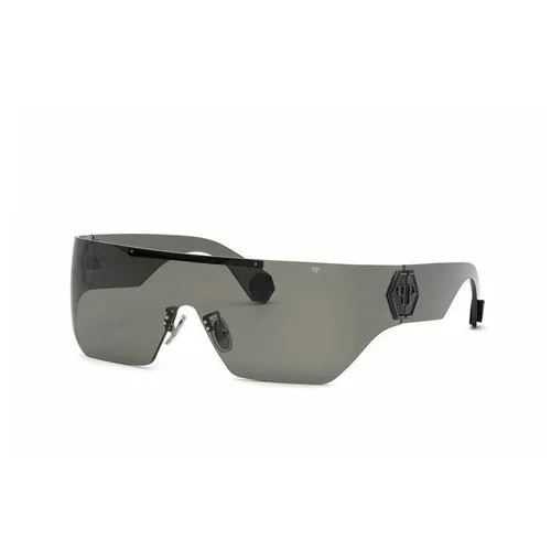 Солнцезащитные очки PHILIPP PLEIN, монолинза, оправа: пластик, с защитой от УФ, серый