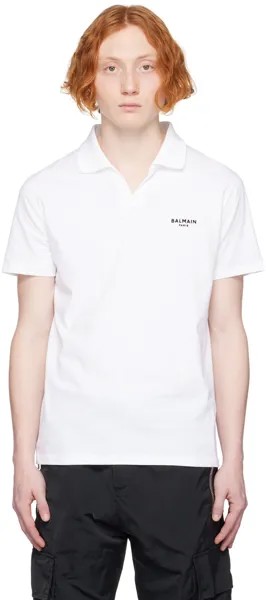 Белая футболка-поло из флока Balmain