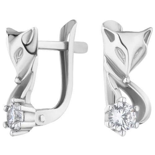 Серьги серебряные 925 пробы детские, женские с фианитами Лиса, ср.вес изделия 1,8 гр, арт. 21210147/9