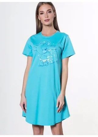 Vienetta Однотонная хлопковая сорочка с принтом, бирюзовый, L