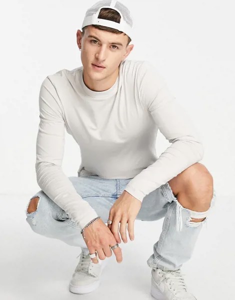 Кремовый облегающий лонгслив с круглым вырезом ASOS DESIGN-Белый