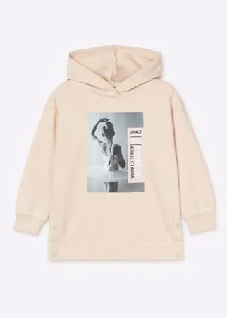 Бежевое худи oversize c фотопринтом для девочки Gloria Jeans