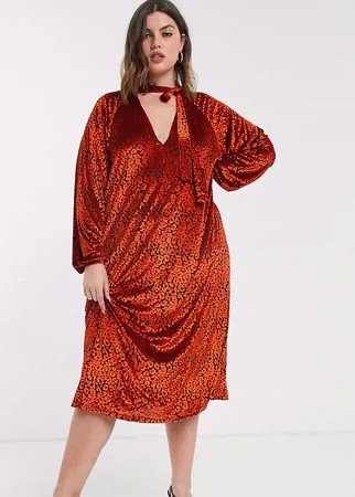 Платье миди с красным звериным узором ASOS DESIGN Curve-Многоцветный