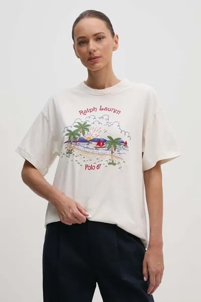 Футболка из смесового льна Polo Ralph Lauren, бежевый