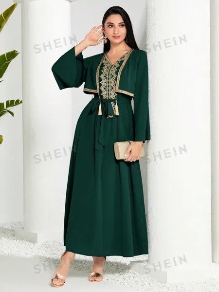 Платье арабское женское Shein Modely в стиле пэчворк, темно-зеленый