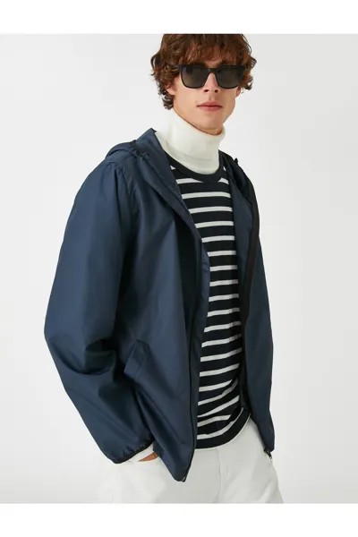 Сезонное пальто с капюшоном Koton, темно-синий