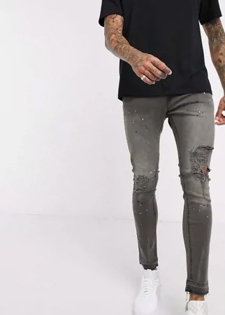 Серые рваные джинсы скинни Night addict-Серый
