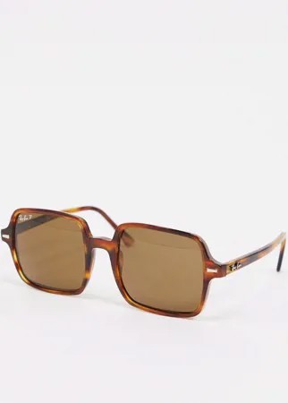 Солнцезащитные очки в квадратной черепаховой оправе Ray-ban ORB1973-Коричневый