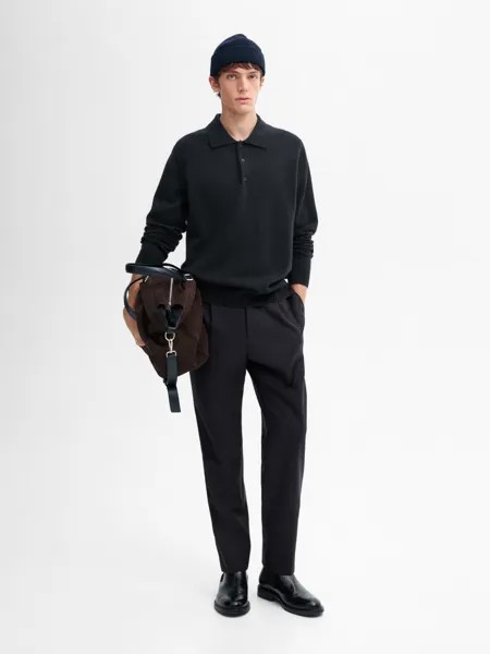Свитер с воротником-поло из шерсти и кашемира Massimo Dutti, синий