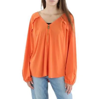 Женская оранжевая блузка с рюшами и молнией спереди MICHAEL Michael Kors, топ XL BHFO 0235