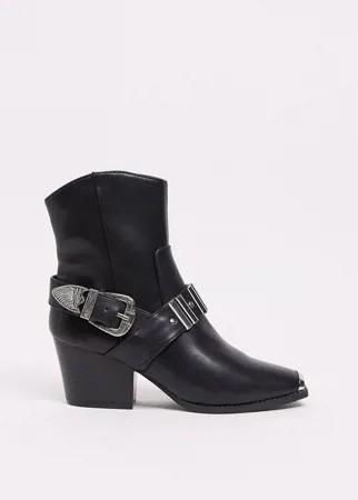 Черные ботинки с отделкой в стиле вестерн River Island-Черный