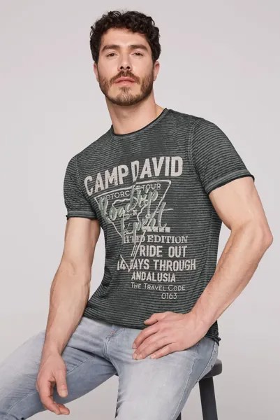 Рубашка CAMP DAVID с круглым вырезом и открытыми краями, черный