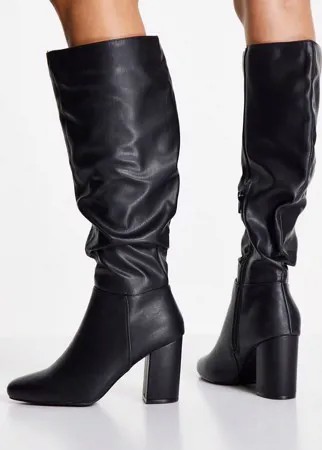 Черные сапоги на каблуках с плоской подошвой и широким голенищем New Look-Черный цвет