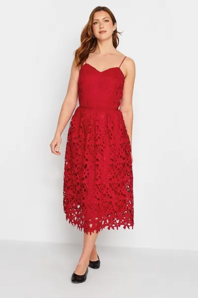 Кружевное платье миди с V-образным вырезом Long Tall Sally, красный