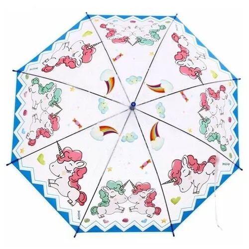 Зонт детский полуавтомат «Сказочные единорожки», 8 спиц, d-86, в сложе. виде 65см