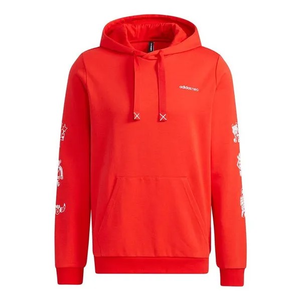 Толстовка adidas neo Artist Sweat Printed Sports Hooded Sweater Men's Red, красный