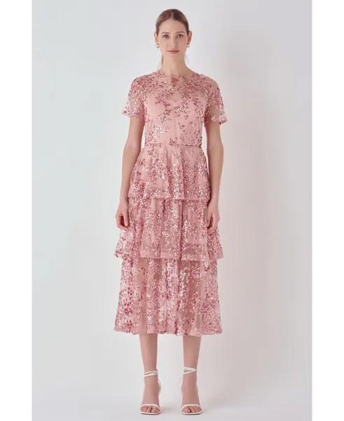 Женское платье макси с вышивкой пайетками endless rose, розовый
