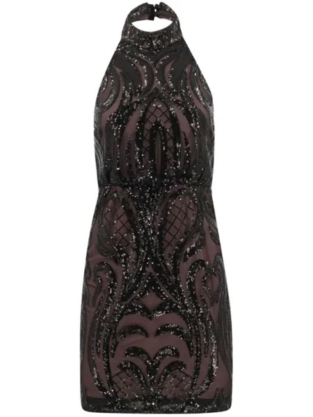 Badgley Mischka платье мини с пайетками и вырезом халтер, черный