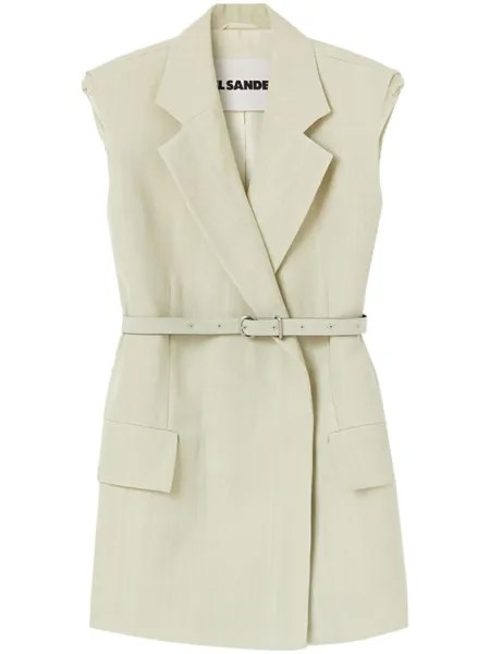 Jil Sander жилет строгого кроя с поясом, зеленый