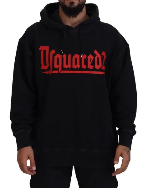 DSQUARED2 Свитер, черный хлопковый мужской пуловер с капюшоном и принтом IT48/US38/M 840usd