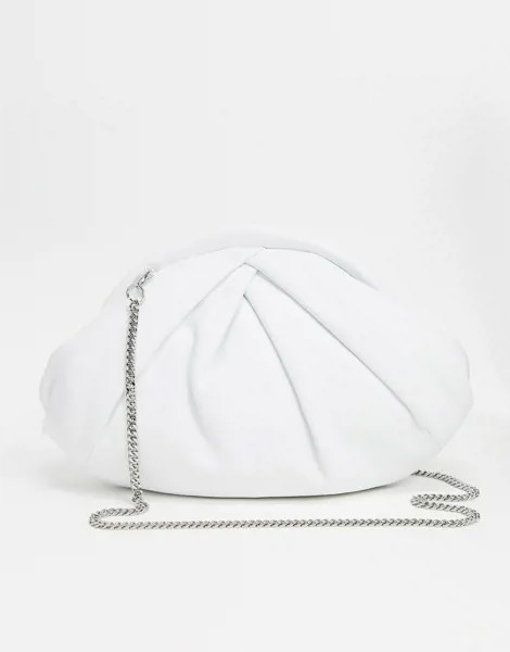 Белый кожаный клатч со съемным ремешком-цепочкой Nunoo