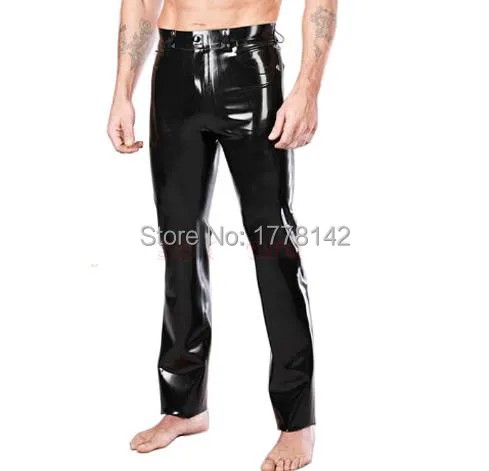 Однотонные черные сексуальные латексные мужские брюки, резиновые брюки, резиновые джинсы с задним карманом