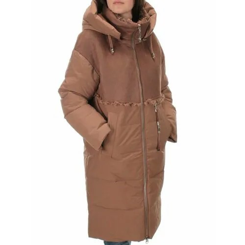 Куртка  зимняя, средней длины, силуэт свободный, капюшон, карманы, отделка мехом, ветрозащитная, манжеты, несъемный мех, размер 50, коричневый