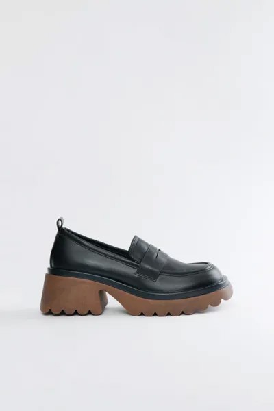 Туфли-лоферы кожаные на каблуке с тракторной платформой