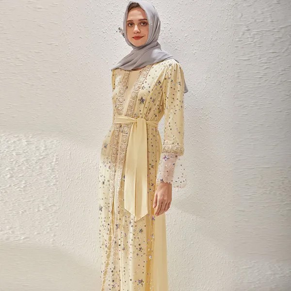 Средневосточный мусульманский Малайзийский искусственный костюм из двух частей вышивка блестками Рамадан кафтан индонезийское вечернее ...