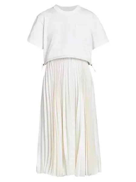 Плиссированное платье-футболка Sacai, белый