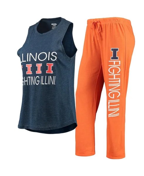 Женский оранжевый, темно-синий комплект для сна Illinois Fighting Illini из майки и брюк Concepts Sport