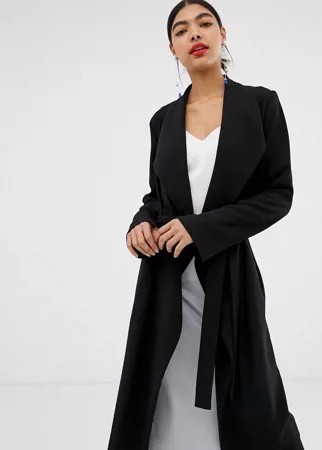 Легкое пальто с каскадной драпировкой ASOS DESIGN-Черный