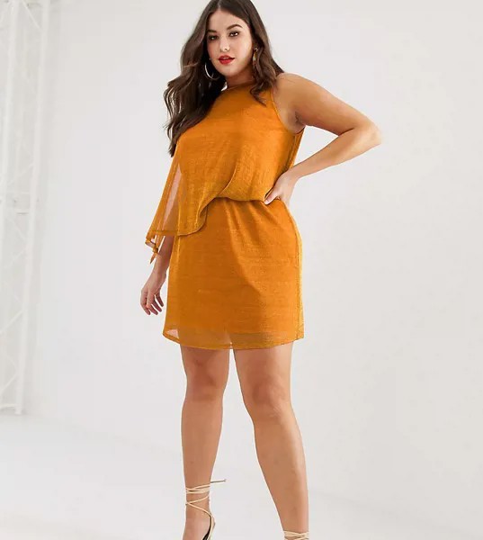 Платье мини на одно плечо с эффектом металлик ASOS DESIGN Curve-Коричневый цвет
