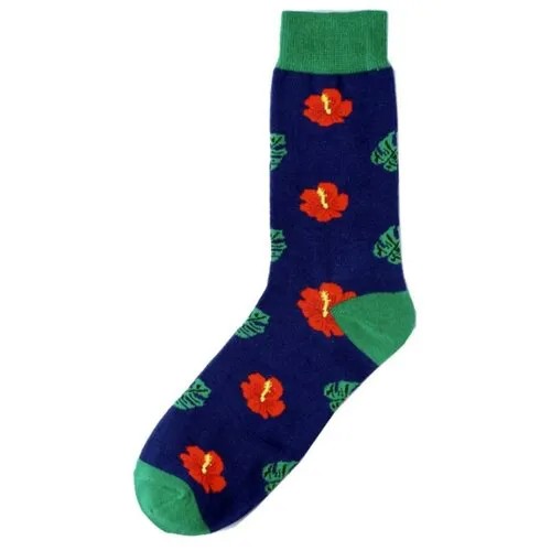 Разноцветные яркие синие носки с красными цветами (р.39-45) / носки мужские / носки женские