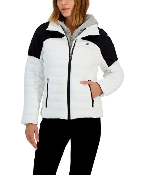Женское пальто с капюшоном и цветными блоками Tommy Hilfiger, белый