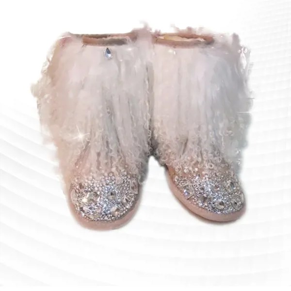 Классические женские сапоги ручной работы стразы из перламутровой кожи на каждый день, хлопковая обувь большого размера 35-44