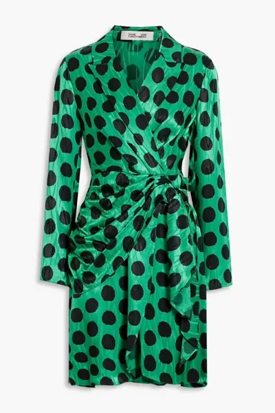 Платье мини Comet из атласного жаккарда с запахом в горошек Diane Von Furstenberg, зеленый