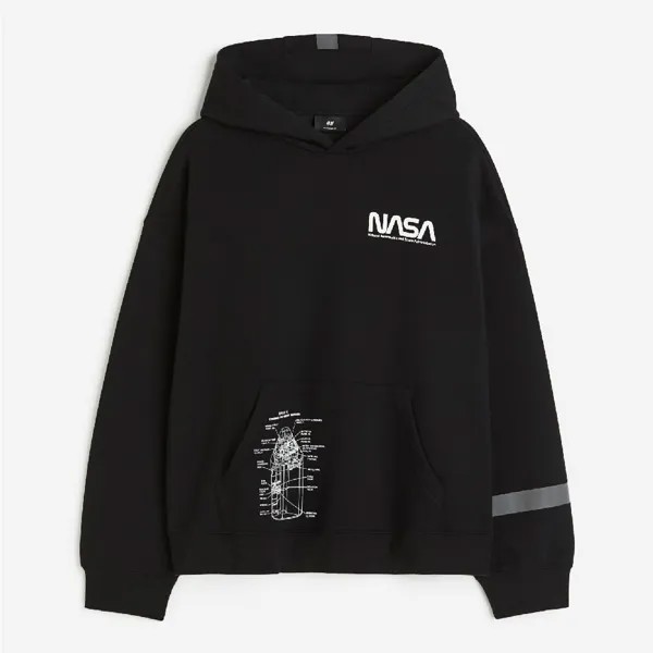 Толстовка H&M Oversized Fit Printed NASA, черный