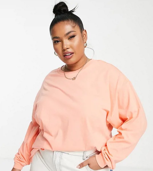 Коралловый oversized-лонгслив с манжетами ASOS DESIGN Curve-Розовый цвет