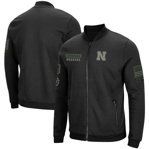 Мужская черная высокоскоростная куртка-бомбер с молнией во всю длину Nebraska Huskers OHT Military Appreciation Colosseum