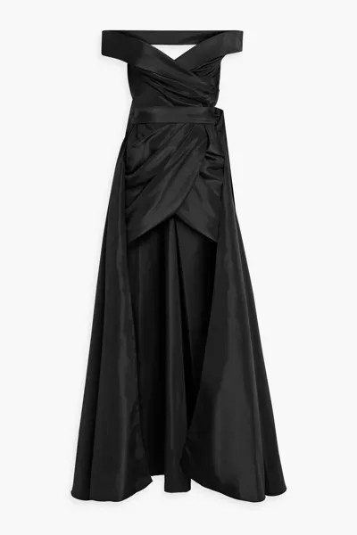 Трансформируемое атласное платье с открытыми плечами и драпировкой Rhea Costa, черный