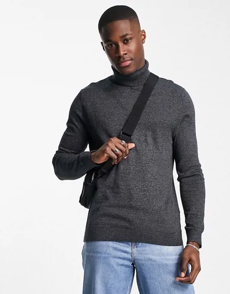 Темно-серая трикотажная водолазка с длинными рукавами Topman-Серый