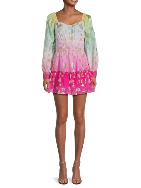 Многоярусное мини-платье Tayla с эффектом омбре Loveshackfancy, цвет Pink Multi