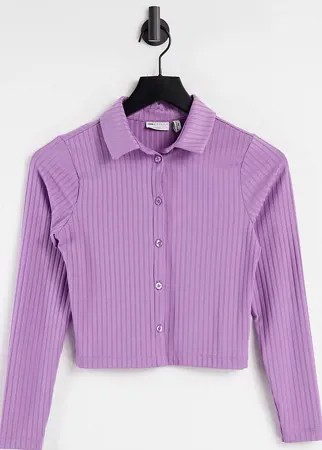 Сиреневая приталенная рубашка в рубчик в стиле 90-х ASOS DESIGN Petite-Фиолетовый цвет