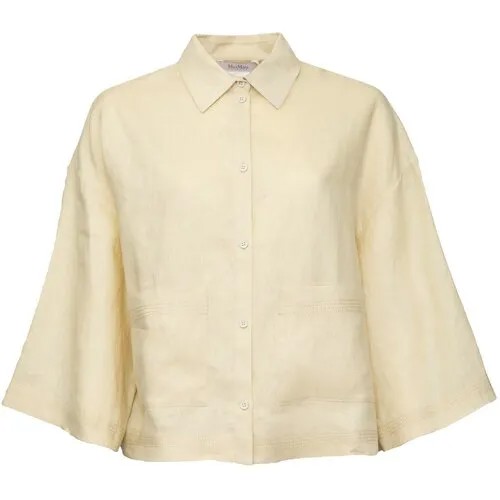 Блуза  Max Mara, повседневный стиль, трапеция силуэт, укороченный рукав, карманы, однотонная, размер 46, бежевый