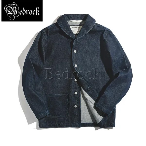 Мужская джинсовая куртка Amekaji, повседневная однотонная винтажная куртка цвета индиго с прямым отворотом, 13,5 унций