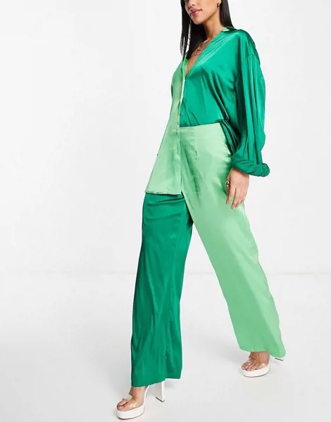 Зеленые брюки с контрастным дизайном в стиле колор блок от комплекта Never Fully Dressed-Зеленый цвет