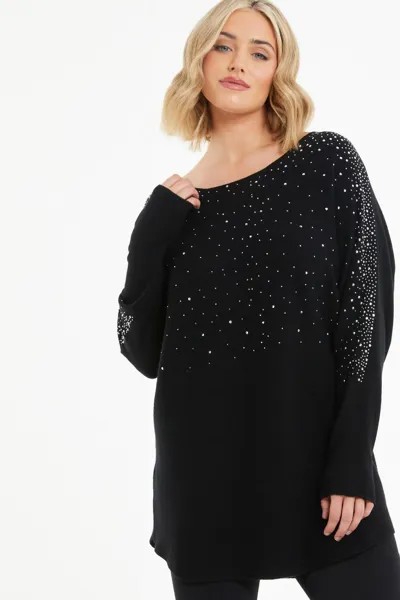 Джемпер Curve Black Diamante Knit с рукавами летучая мышь QUIZ Clothing