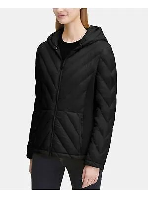 DKNY Женская черная стеганая пуховая зимняя куртка на молнии с капюшоном и капюшоном Пальто M