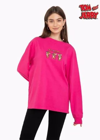 Малиновый лонгслив oversize с вышивкой Tom and Jerry Gloria Jeans